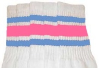 Mid calf socks with Baby Blue-BubbleGum Pink stripes