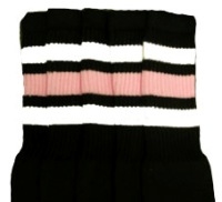 Mid calf socks with White-Baby Pink stripes