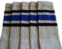 Mid calf Grey socks with Black-Royal Blue stripes