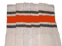 Knee high socks with Grey-Orange stripes