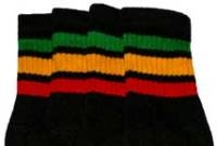 Knee high socks with Green-Gold-Red stripes