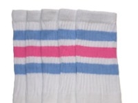 Knee high socks with Baby Blue-BubbleGum Pink stripes