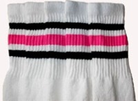 Knee high socks with Black-BubbleGum Pink stripes