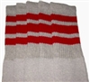 Knee high Grey socks with Red stripes