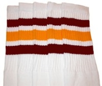 Knee high socks with Maroon-Gold stripes