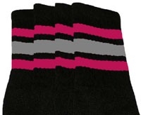 Knee high socks with Hot Pink-Grey stripes