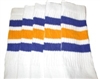 Knee high socks with Royal Blue-Gold stripes