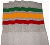 Knee high Grey socks with Green-Gold-Red stripes