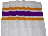 Knee high socks with Gold-Purple stripes