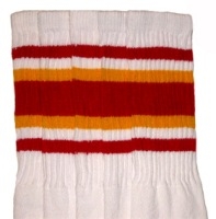 Over the knee socks with Red-Gold stripes