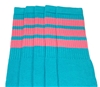 Thigh high Aqua socks with BubbleGum Pink stripes