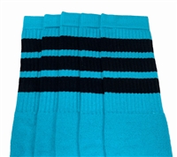 Thigh high Aqua socks with Black stripes