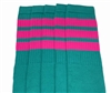 Thigh high Teal socks with Hot Pink stripes