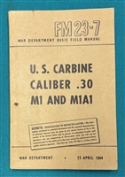 Book  Manual, Field  FM23-7   M1 Carbine 1944