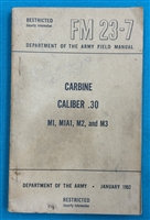 Book Manual, Field FM23-7  M1 Carbine 1952