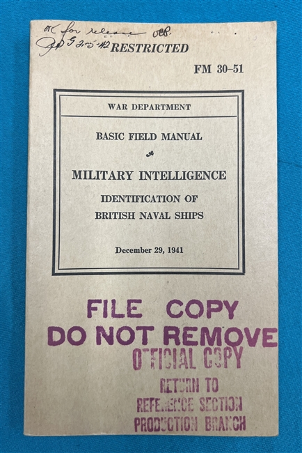 FM30-51 Military Intelligence  Identification of  British Naval Ships Field Manual 1941