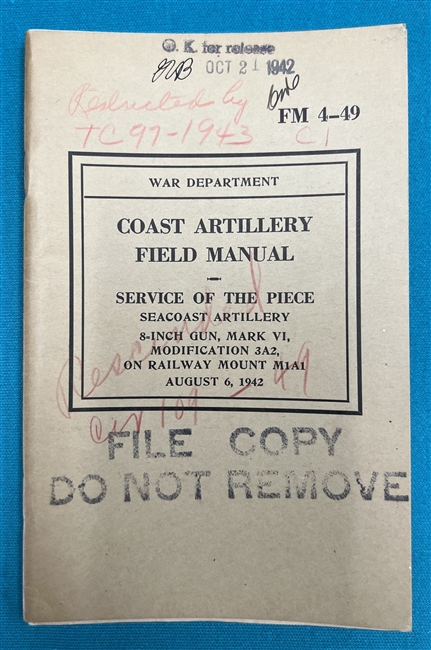 FM4-49 Coast Artillery  8-inch Gun Railway Mount  M1A1 1942