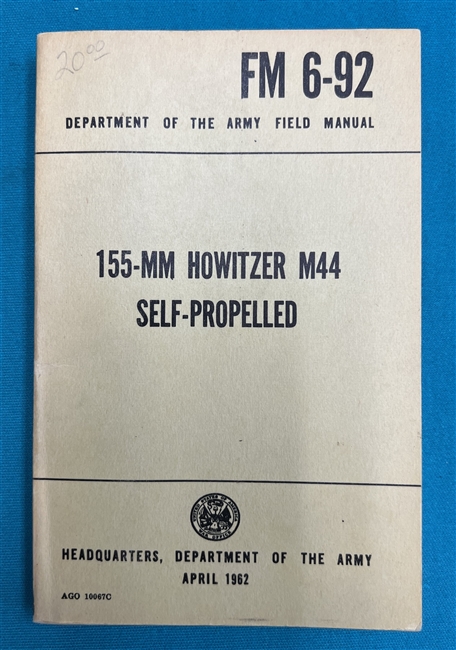 FM6-92 155 MM Howitzer M44 Self-Propelled  Field Manual 1962