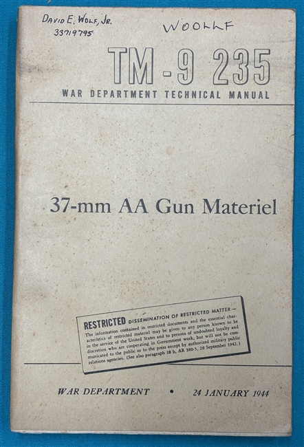 TM 9-235  37mm Anti Aircraft Gun Material  Technical Manual 1944