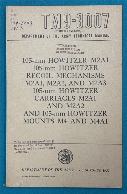 TM 9-3007 105-mm Howitzer M2A1 Recoil Mechanism Technical Manual 1953