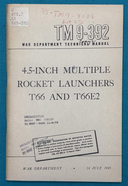 TM 9-392  4.5"  Multiple Rocket Launcher T66 Technical Manual 1945