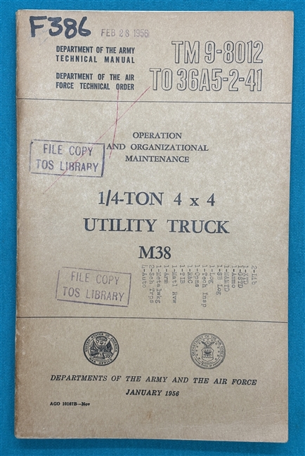 TM 9-8012  1/4-Ton  Truck  M38  Technical Manual 1956