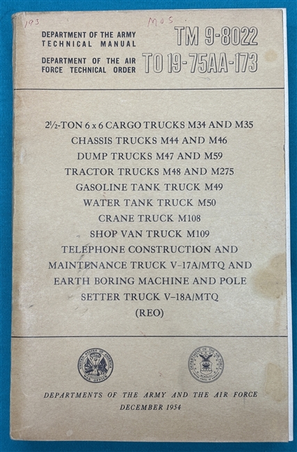 TM 9-8022  2-1/2 Ton Truck M35 Technical Manual 1954