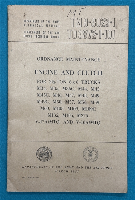 TM 9-8023-1   2-1/2 Ton  Truck  M35 Gas  Engine & Clutch Technical Manual 1957