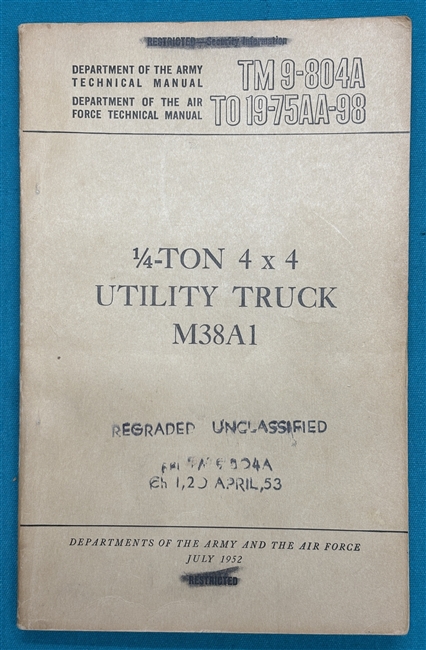 TM 9-804A  1/4-Ton  Truck  M38A1 Technical Manual 1952