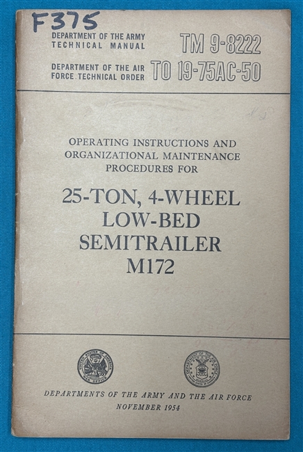TM 9-8222   25 Ton 4 Wheel Low-bed Semi-Trailer M172  Technical Manual 1954