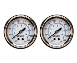 2 Pack Viair 2.0" Diameter 220 PSI Single Needle White Face Gauges - Free Shipping