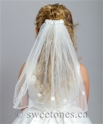 18" communion veil comb with flower