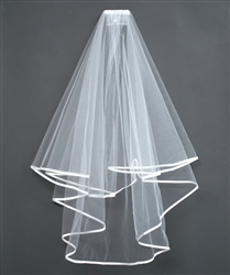 25" White veil comb with flower bow