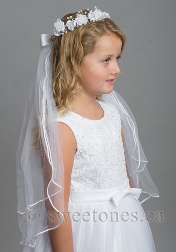 Flower Rhinestone Tiara with 24" first communion veil