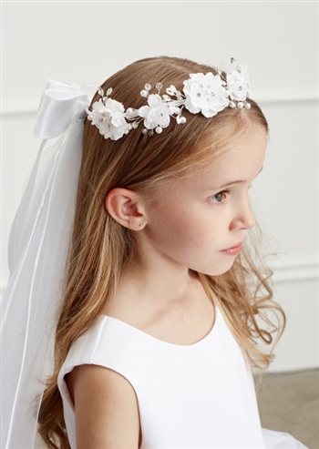 Flower Rhinestone Tiara with 24" first communion veil