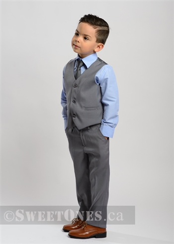 Boys light gray slim fit waistcoat suitâ€“ Style B-Angelo