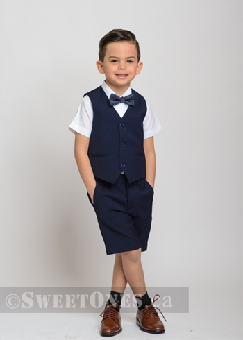 Boys navy blue waistcoat and short pants suitâ€“ Style B-Angelo