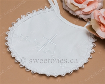 white cotton embroidered Baptism bib