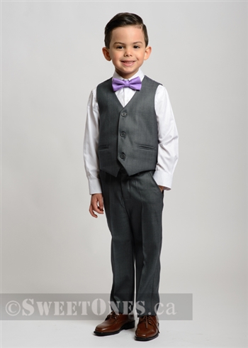Boys Dark gray slim fit waistcoat suitâ€“ Style B-Chris