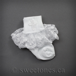 Girls' ruffled white socks with cross â€“ B-Socks-G2