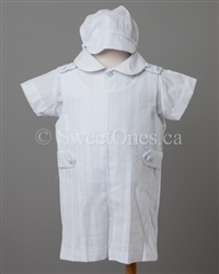 Boy Christening embroidered cotton romper