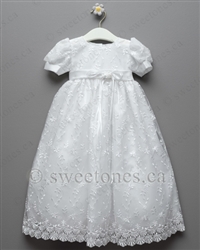Christening gown with embroidered tulle