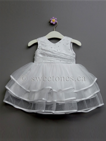 Girls Baptism Three Tiered Tulle Dress â€“ Style BG-Rosemary-White