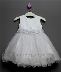 Baby white tulle dress with floral belt â€“ Style BG-Skylar