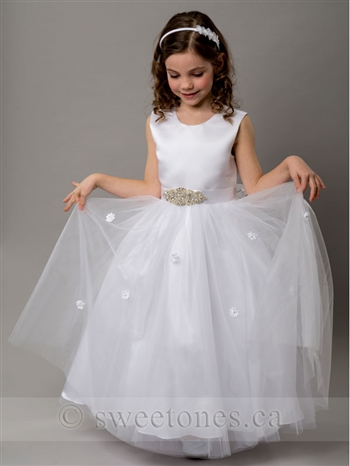 White tulle dress with sparkle rhinestone belt â€“ Style FC-Avery
