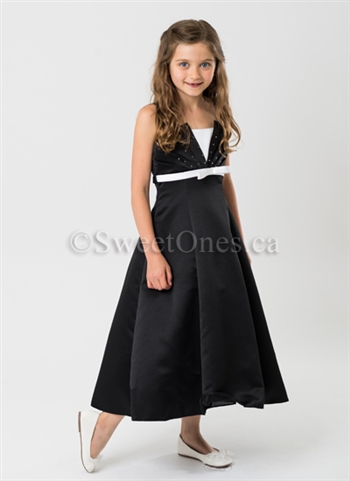 Black satin A-line party dress