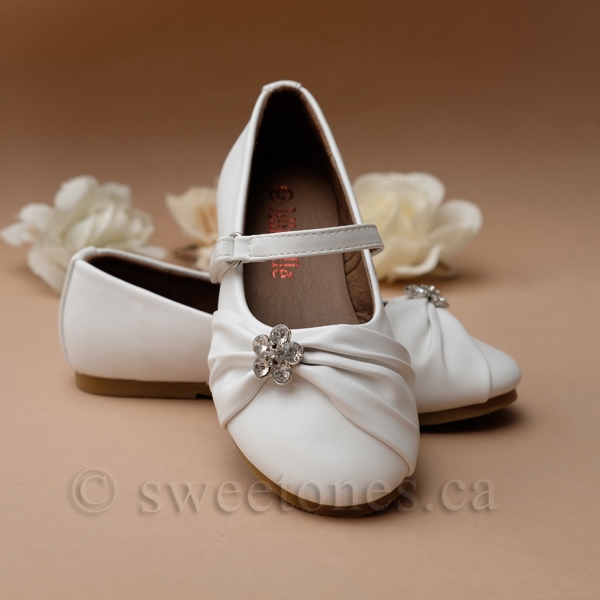 Flower girl ballerina shoe with rhinestone flower Style G SHOES 1502