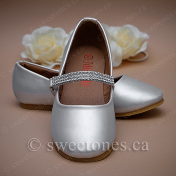 SALE-Girl's silver shoes with rhinestone strap - Style G-SHOES-1701