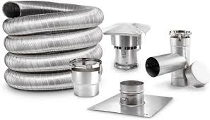 6 Inch Oval Chimney Liner Kit with chimney cap, top plate and stove  connector.