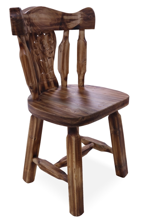 Reclaimed Wood Dining Chair - Handcarved Back Sunflower Natural Color